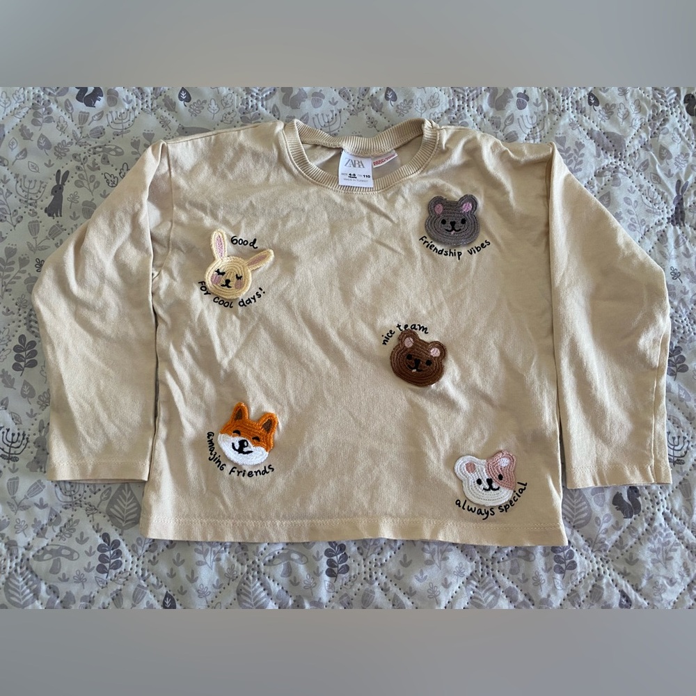 Zara Kids Beige Long Sleeve with Animal Patches